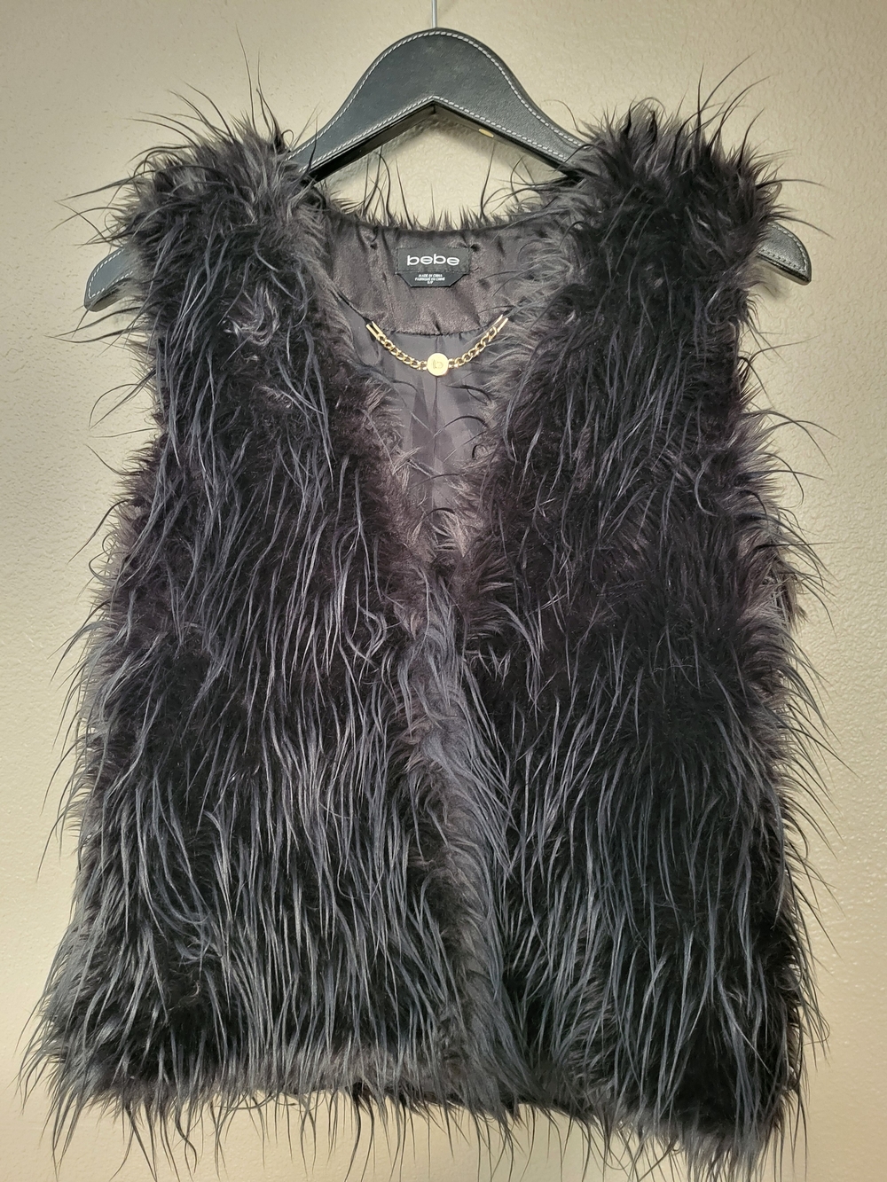 bebe Black Shaggy Faux Fur Vest S/P